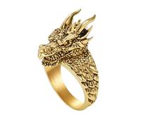 TQWSVUM Nordische Ringe Aus Edelstahl Mit Drachen Für Männer Und Frauen - Wikinger Vintage Drachenkopf Tier Fingerring - Rapper Biker Street Rock Punk Mode Party Schmuck Streetwear Accessoires
