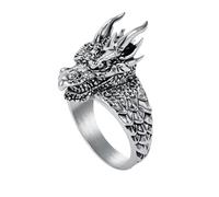TQWSVUM Nordische Ringe Aus Edelstahl Mit Drachen Für Männer Und Frauen - Wikinger Vintage Drachenkopf Tier Fingerring - Rapper Biker Street Rock Punk Mode Party Schmuck Streetwear Accessoires