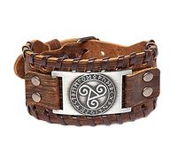 TQWSVUM Nordische Triskel Symbol Wikinger Lederarmband, Damen Herren Leder Manschette Armreif Amulett, Verstellbare Schnalle Breites Leder Geflochtenes Seil Armband Schmuck(Brown)