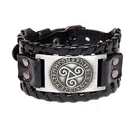 TQWSVUM Nordische Triskel Symbol Wikinger Lederarmband, Damen Herren Leder Manschette Armreif Amulett, Verstellbare Schnalle Breites Leder Geflochtenes Seil Armband Schmuck