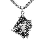 TQWSVUM Nordische Wikinger Wolf Halskette, Herren Damen Edelstahl Fenrir Anhänger Amulett, Vintage Punk Street Rock Mode Wolf Kopf Tierschmuck