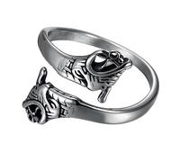 TQWSVUM Nordischer Wikinger Doppel Drachenkopf Ring - Herren Edelstahl Drache Verstellbarer Öffnungsring - Handgefertigter Vintage Ouroboros Fingerring Tier Amulett Schmuck(Silver_11)
