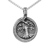 TQWSVUM Nordischer Wikinger Ouroboros Baum des Lebens Halskette - Männer Frauen Edelstahl Vintage Yggdrasil Amulett Anhänger -Mittelalter Gothic Hip Hop Tierschmuck Pullover Schlüsselbein Kette