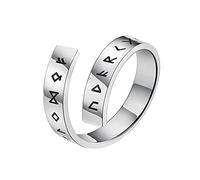 TQWSVUM Nordischer Wikinger Rune verstellbarer offener Ring, Männer Frauen Elder Futhark Rune Ring, Edelstahl Pagan Amulett Vintage Nordischer Schmuck