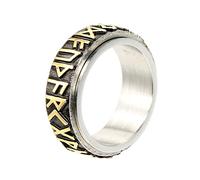 TQWSVUM Nordischer Wikinger Spinner Ring,Herren Damen 8mm Edelstahl Drehbarer Bandring,Nordic Futhark Daumenring Skandinavischer Bikerschmuck Größe 7-12(Gold,10)