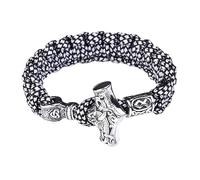 TQWSVUM Nordisches Wikinger Thor Mjolnir Hammer Camouflage Paracord Armband, Die Hörner von Odin, Vegvisir, Valknut, Helm der Ehrfurcht(05_19CM)