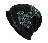 TQWSVUM Norse Myth Viking Dünne Beanie-Mützen,Männer Frauen Thors Hammer Bedruckte Mütze Slouchy Cap, Herbst Sommer Mode Weiche Vintage Doppelschicht Lässige Hüte