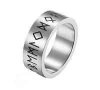 TQWSVUM Norse Viking Futhark Ring, Herren Damen Edelstahl Runenkreis Ring, Handgefertigter Mittelalterlicher Heidnischer Amulettring Skandinavischer Schmuck Größe 7-13(Silver,13)