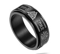 TQWSVUM Norse Viking Spinner Runen Ring für Herren - Edelstahl Buchstabe Runen Mjolnir drehbarer Ring - Hip Hop Punk Odin Thors Hammer Valknut Symbol Fingerring Schmuck, Metall, Achat