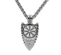 TQWSVUM Speerkopf Halsketten Für Männer - Nordische Wikinger Helm Der Ehrfurcht Pfeilspitze Edelstahl Anhänger Amulett Mit Weizenkette - Handgemachter Charme Vintage Schutz Schmuck Geschenke