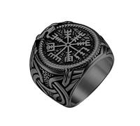 TQWSVUM Vegvisir Ring Für Männer -Wikinger Vintage Kompass Amulett Piratenring - Nordische Mythologie Keltischer Knoten Ouroboros Edelstahlring Heidnischer Hip Hop Schmuck Größe 8-13(09)