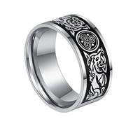 TQWSVUM Viking Celtic Triskele Triple Spiral Ring Für Männer Frauen - Nordic Celtic Triquetra Knot Edelstahlring - Handgemachte Mode Hip Hop Statement Ehering Schmuck(Silver_11)