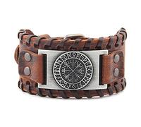 TQWSVUM Viking Kompass Vegvisir Armreifen Armband Für Männer,Nordic Verstellbare Schnalle Lederarmband,Keltisches Heidnisches Amulett Breite Armbänder Schmuckzubehör(Brown)
