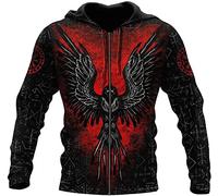 TQWSVUM Viking Ravens Hoodie Für Herren, Nordische Mythologie Odin Crow 3D-gedrucktes Grafik Reißverschluss Sweatshirt, Mittelalterliches Harajuku Cooler Weicher Lockerer Mode Jackenpullover