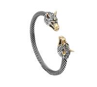 TQWSVUM Viking Wolf Edelstahl Armband Für Männer - Norse Odin Doppelkopf Wolf Fenrir Manschettenarmband - Handgefertigt Klassisch Vintage Punk Mode Tieramulett Schmuck