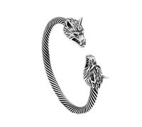 TQWSVUM Viking Wolf Edelstahl Armband Für Männer - Norse Odin Doppelkopf Wolf Fenrir Manschettenarmband - Handgefertigt Klassisch Vintage Punk Mode Tieramulett Schmuck