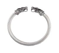 TQWSVUM Viking Wolf Kopf Manschette Armreif Aus Edelstahl Für Herren, Nordische Mythologie Odin Fenrir Vintage Tieramulett, Handgefertigter Verstellbarer Heidnischer Schmuck Mit Offenem Armband