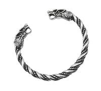 TQWSVUM Wikinger Doppelwolf Kopf Manschettenarmband - Nordische Herren Edelstahl Verstellbarer Twist Fenrir Armreif -Mittelalterliches Vintage Metall Odin Wolf Armband Pagan Boys Schmuck(Silver)