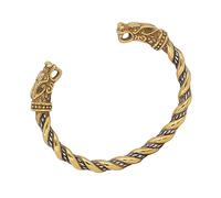 TQWSVUM Wikinger Doppelwolf Kopf Manschettenarmband - Nordische Herren Edelstahl Verstellbarer Twist Fenrir Armreif -Mittelalterliches Vintage Metall Odin Wolf Armband Pagan Boys Schmuck(Gold)