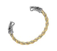 TQWSVUM Wikinger Doppelwolf Kopf Manschettenarmband - Nordische Herren Edelstahl Verstellbarer Twist Fenrir Armreif -Mittelalterliches Vintage Metall Odin Wolf Armband Pagan Boys Schmuck(Dual Color)