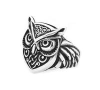 TQWSVUM Wikinger Eulenkopf Edelstahl Ring Für Männer Frauen - Nordisch Keltischer Knoten Süße Haustier Eule Tier Fingerring - Handgefertigt Poliert Mode Street Rock Amulett Schmuck