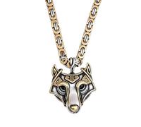 TQWSVUM Wikinger Fenrir Halskette Für Männer - Nordischer Odin Wolfskopf Anhänger Mit Edelstahl Byzantinischer König Kette - Handgefertigter Vintage Mittelalter Hip Hop Tier Amulett Schmuck
