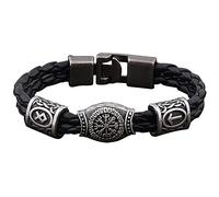 TQWSVUM Wikinger Helm Der Ehrfurcht Perlen Leder Geflochtenes Armband, Nordic Runic Aegishjalmur Symbole Amulett, Vintage Doppelschicht Webmanschette Armreif Männer Frauen Schmuck