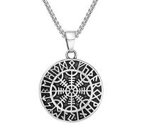 TQWSVUM Wikinger Helm Der Ehrfurcht Rune Edelstahl Anhänger Halskette, Nordic Aegishjalmur Symbol Amulett, Mittelalter Krieger Heidnischen Skandinavien Schmuck