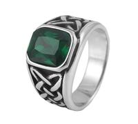 TQWSVUM Wikinger Keltischer Knoten Edelsteinring Für Männer Und Frauen - Nordischer Irischer Knoten Quadratischer Edelstein Edelstahlring - Mode Vintage Schwerer Massiver Punk Fingerring Schmuck