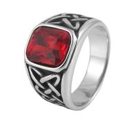 TQWSVUM Wikinger Keltischer Knoten Edelsteinring Für Männer Und Frauen - Nordischer Irischer Knoten Quadratischer Edelstein Edelstahlring - Mode Vintage Schwerer Massiver Punk Fingerring Schmuck
