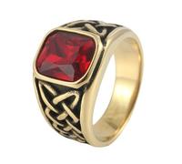TQWSVUM Wikinger Keltischer Knoten Edelsteinring Für Männer Und Frauen - Nordischer Irischer Knoten Quadratischer Edelstein Edelstahlring - Mode Vintage Schwerer Massiver Punk Fingerring Schmuck