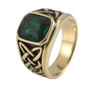 TQWSVUM Wikinger Keltischer Knoten Edelsteinring Für Männer Und Frauen - Nordischer Irischer Knoten Quadratischer Edelstein Edelstahlring - Mode Vintage Schwerer Massiver Punk Fingerring Schmuck