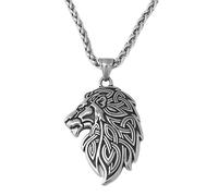 TQWSVUM Wikinger Keltischer Knoten Löwe Halskette - Nordischer Edelstahl Triquetra Knoten Löwenkopf Anhänger Halskette Für Männer Frauen - Handgemachter Vintage Hip Hop Tier Pirat Amulett Schmuck