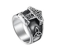 TQWSVUM Wikinger Keltischer Knoten Thor's Hammer Ring - Nordische Mythologie Odins Mjolnir Edelstahlring - Herren Hip Hop Vintage Gothic Piratenschmuck Geburtstagsgeschenk