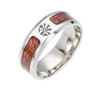 TQWSVUM Wikinger Kompass Ring - Nordische Männer Edelstahl Valknut Und Holz Inlay Band Ring - Handgemachte Polierte Punk Vintage Gothic Stil Siegel Ring Schmuck(Vegvisir,12)