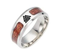 TQWSVUM Wikinger Kompass Ring - Nordische Männer Edelstahl Valknut Und Holz Inlay Band Ring - Handgemachte Polierte Punk Vintage Gothic Stil Siegel Ring Schmuck(Valknut,12)