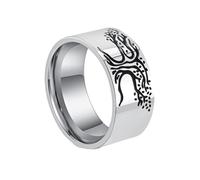 TQWSVUM Wikinger Lebensbaum Ring Für Männer Und Frauen - Nordische Mythologie Weltbaum Edelstahlring - Mittelalter Hip Hop Gothic Punk Street Yggdrasil Amulett Party Schmuck