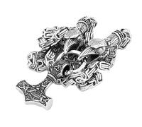 TQWSVUM Wikinger Mjölnir Halskette Für Herren Mit Rabenkopf Königskette, Edelstahl Keltischer Knoten Thors Hammer Anhänger Amulett, Nordischer Vintage Odin Krähe Heidnischer Schmuck(60CM)