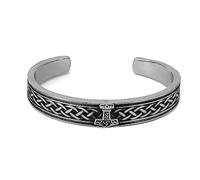 TQWSVUM Wikinger Mjolnir Offener Armreif - Nordic Odin Thor's Hammer Manschette Armband Für Herren - Handgefertigter Edelstahl Mode Triquetra Keltisches Knotenmuster Amulettschmuck
