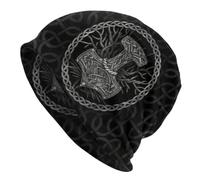 TQWSVUM Wikinger Piraten Beanie Hut Für Männer Frauen - Nordische Mythologie Gedruckt Slouchy Schädel Kappen - Pagan Vintage Gothic Mittelalter Leichte Laufen Elastische Dünne Haube