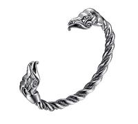 TQWSVUM Wikinger Raben Armreif -Herren Armband Mit Gedrehten Krähenköpfen Aus Edelstahl - Nordische Mythologie Odin Krähe Tier Amulett Verstellbares Armband Schmuck Geschenk