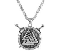 TQWSVUM Wikinger Valknut Schild Halskette Für Männer - Nordic Edelstahl Odin Dreieck Symbol Amulett Anhänger - Handgemachte Heidnische Mode Street Rock Punk Schmuck(Silver)