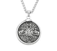 TQWSVUM Wikinger Vintage Baum Des Lebens Halskette Für Männer - Nordischer Edelstahl Weltenbaum Yggdrasil Amulett Anhänger - Street Rock Hip Hop Charme Punk Skandinavischer Schmuck