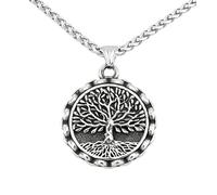 TQWSVUM Wikinger Vintage Baum Des Lebens Halskette Für Männer - Nordischer Edelstahl Weltenbaum Yggdrasil Amulett Anhänger - Street Rock Hip Hop Charme Punk Skandinavischer Schmuck
