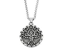 TQWSVUM Wikinger Vintage Baum Des Lebens Halskette Für Männer - Nordischer Edelstahl Weltenbaum Yggdrasil Amulett Anhänger - Street Rock Hip Hop Charme Punk Skandinavischer Schmuck