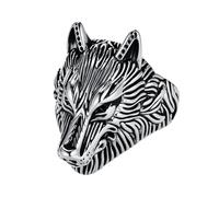 TQWSVUM Wikinger Wolf Kopf Ring Für Männer - Nordischer Odin Fenrir Ring Aus Edelstahl - Handgefertigt Schwerer Massiver Tier Amulett Gothic Hip Hop Mode Charme Schmuck