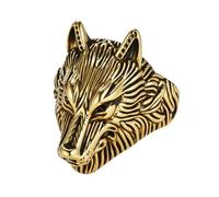 TQWSVUM Wikinger Wolf Kopf Ring Für Männer - Nordischer Odin Fenrir Ring Aus Edelstahl - Handgefertigt Schwerer Massiver Tier Amulett Gothic Hip Hop Mode Charme Schmuck