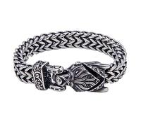 TQWSVUM Wikinger Wolf Mesh Kettenarmband Für Herren - Nordische Keltische Knoten Wolfskopf Talisman Armreifen Aus Rostfreiem Stahl - Mode Heavy Odin Fenrir Amulett Armband Schmuck(19CM)