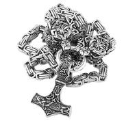 TQWSVUM Wikinger Wolfskopf Mjölnir Halskette Für Herren- Nordische Königskette Aus Edelstahl Mit Keltischem Knoten Thors Hammeranhänger - Handgefertigter Vintage Heavy Chunky Amulett Schmuck(70CM)
