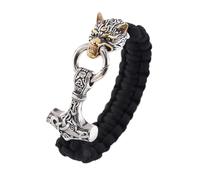 TQWSVUM Wikinger Wolfskopf Mjolnir Paracord-Armbänder Für Männer - Handgefertigtes Odin Wolf Thors Hammerseil Geflochtenes Armband - Nordische Mythologie Tier Edelstahl Talisman Schmuck(Gold_23CM)